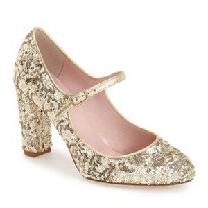 Kate Spade New York Gold Sequin Maryjane Heels Pumps Size 10